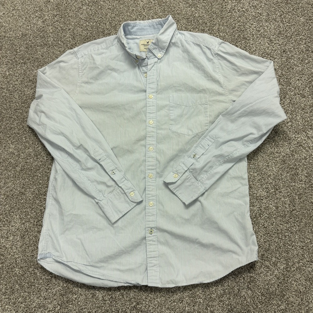 American Eagle Outfitters Shirt Mens Large White Stripe Long Sleeve Button Up